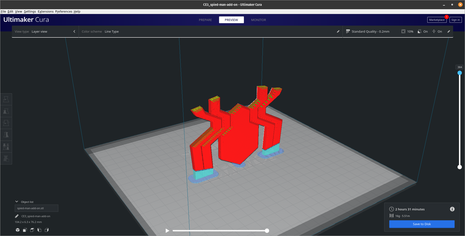 The design in my 3D Printing Software