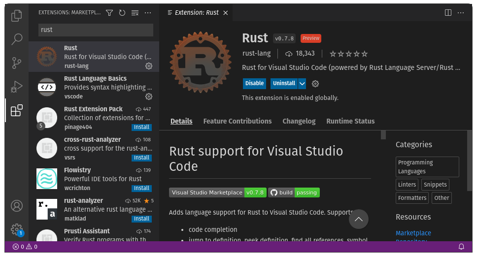 Rust in the VS Code Extensions Store